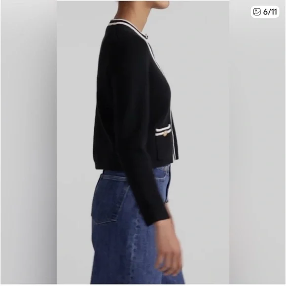 J. Crew Black  Emile Cardigan with Cream Trim and Gold Buttons L - Picture 6 of 8
